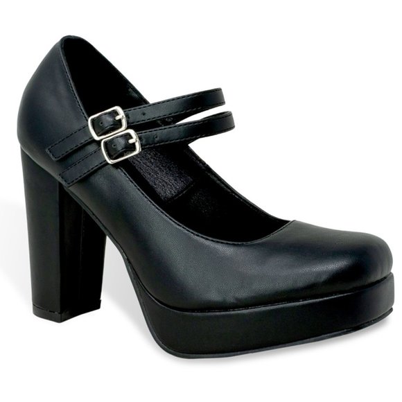 Women’s Vintage Chunky Platform Block Heel Mary Janes with Double Straps - Picture 2 of 4